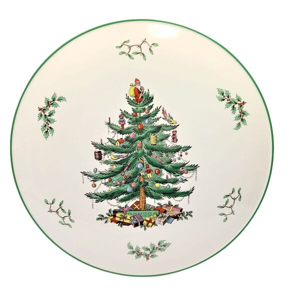 Spode Christmas Tree 11-1/8" Flat Cake or Cheese Plate England Santa Claus Xmas - Picture 1 of 5